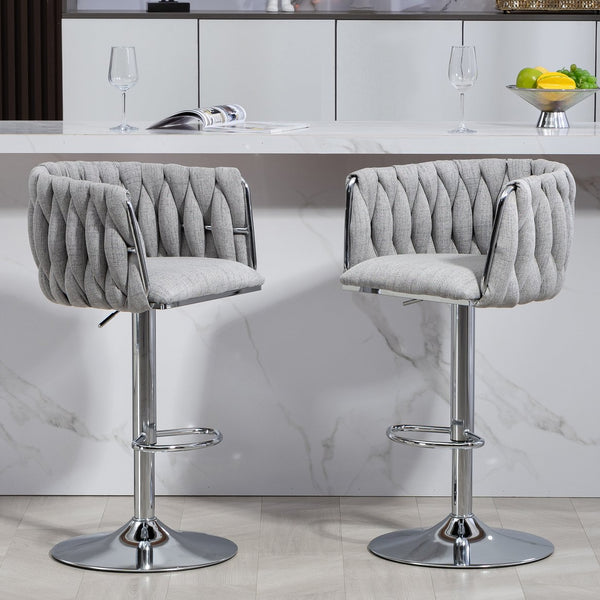 English Elm 360° Swivel Bar Stools Set of 2 with High-Rebound Cushions, Adjustable Counter Height, Sleek Chrome Frame for Kitchen Island and Cafe Seating Gray W2215P184994