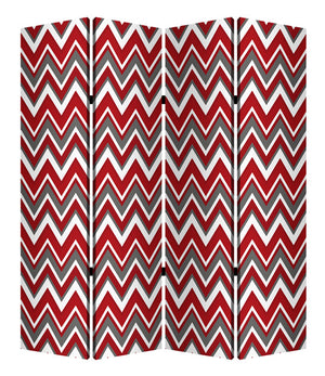 Homeroots 84" X 84" Red And Gray Wood Canvas Screen  Cotton Canvas 274716