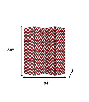 Homeroots 84" X 84" Red And Gray Wood Canvas Screen  Cotton Canvas 274716