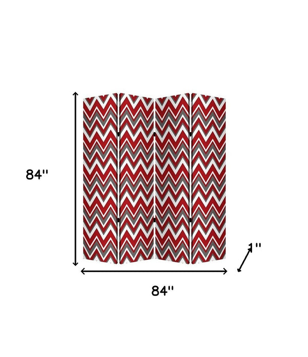 Homeroots 84" X 84" Red And Gray Wood Canvas Screen  Cotton Canvas 274716