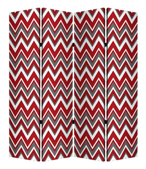 Homeroots 84" X 84" Red And Gray Wood Canvas Screen  Cotton Canvas 274716