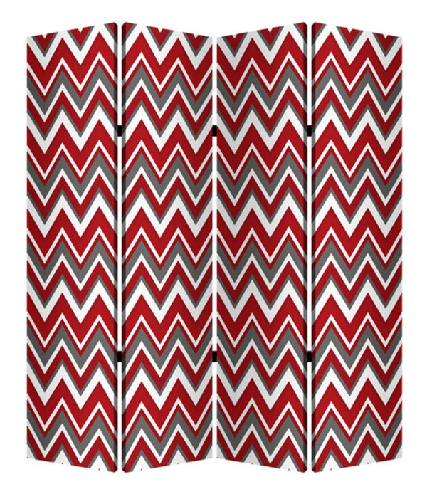 Homeroots 84" X 84" Red And Gray Wood Canvas Screen  Cotton Canvas 274716