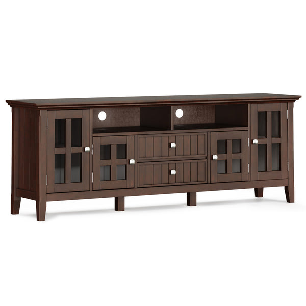 English Elm Acadian 72" Wide TV Media Stand Brown Wood & Glass - Handcrafted, Tempered Glass Doors, Cord Mgmt B136P203486