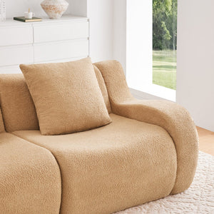 English Elm Boneless Sofa: Plush 3-Seat Camel Teddy Fabric With Non-Slip Base, Stylish Curved Armrests & Comfort W714S01431