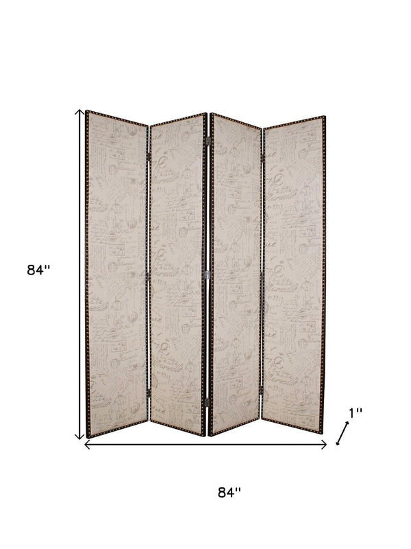 HomeRoots 84 Elegant Wood & Fabric Folding Screen – Stylish Room Divider with Rustic Charm for Any Space Tan 274720