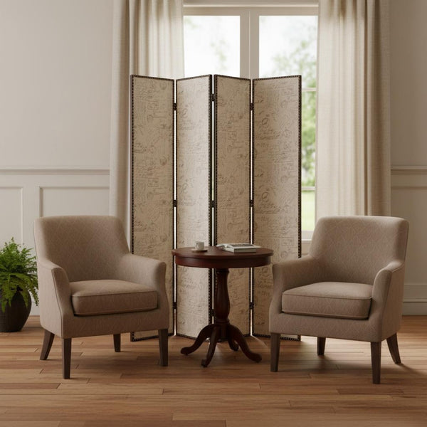 HomeRoots 84 Elegant Wood & Fabric Folding Screen – Stylish Room Divider with Rustic Charm for Any Space Tan 274720
