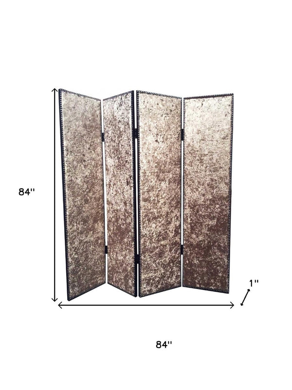 HomeRoots 84 Elegant Wood & Fabric Folding Screen – Stylish Room Divider with Rustic Charm for Any Space Bronze 274721