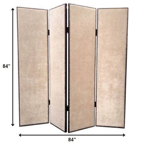 Homeroots 84 X 84 Beige Wood & Fabric Chateau  Screen Beige Wood 274722