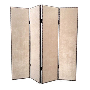 HomeRoots 84 Elegant Wood & Fabric Folding Screen – Stylish Room Divider with Rustic Charm for Any Space Beige 274722