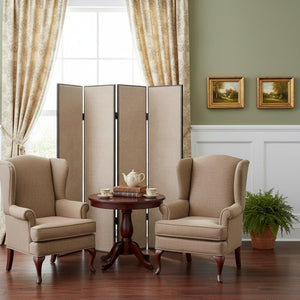 HomeRoots 84 Elegant Wood & Fabric Folding Screen – Stylish Room Divider with Rustic Charm for Any Space Beige 274722