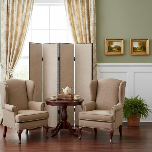 HomeRoots 84 Elegant Wood & Fabric Folding Screen – Stylish Room Divider with Rustic Charm for Any Space Beige 274722