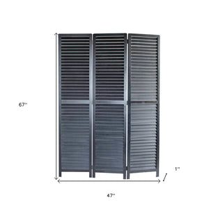HomeRoots 47 Stylish Black Wood and Bamboo Screen - Elegant 3-Panel Divider for Privacy, Versatility & Decor 274725