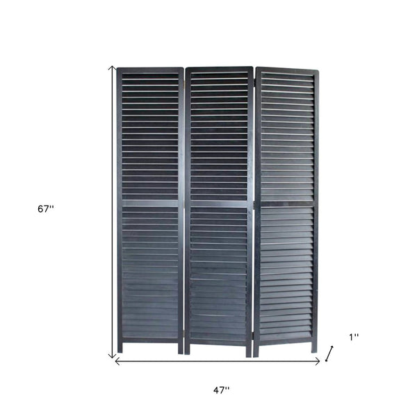 HomeRoots 47 Stylish Black Wood and Bamboo Screen - Elegant 3-Panel Divider for Privacy, Versatility & Decor 274725