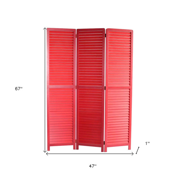 HomeRoots 47 Red Wood Three-Panel Screen - Elegant Room Divider & Privacy Solution for Home & Outdoor Use 274726