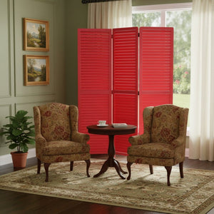 HomeRoots 47 Red Wood Three-Panel Screen - Elegant Room Divider & Privacy Solution for Home & Outdoor Use 274726