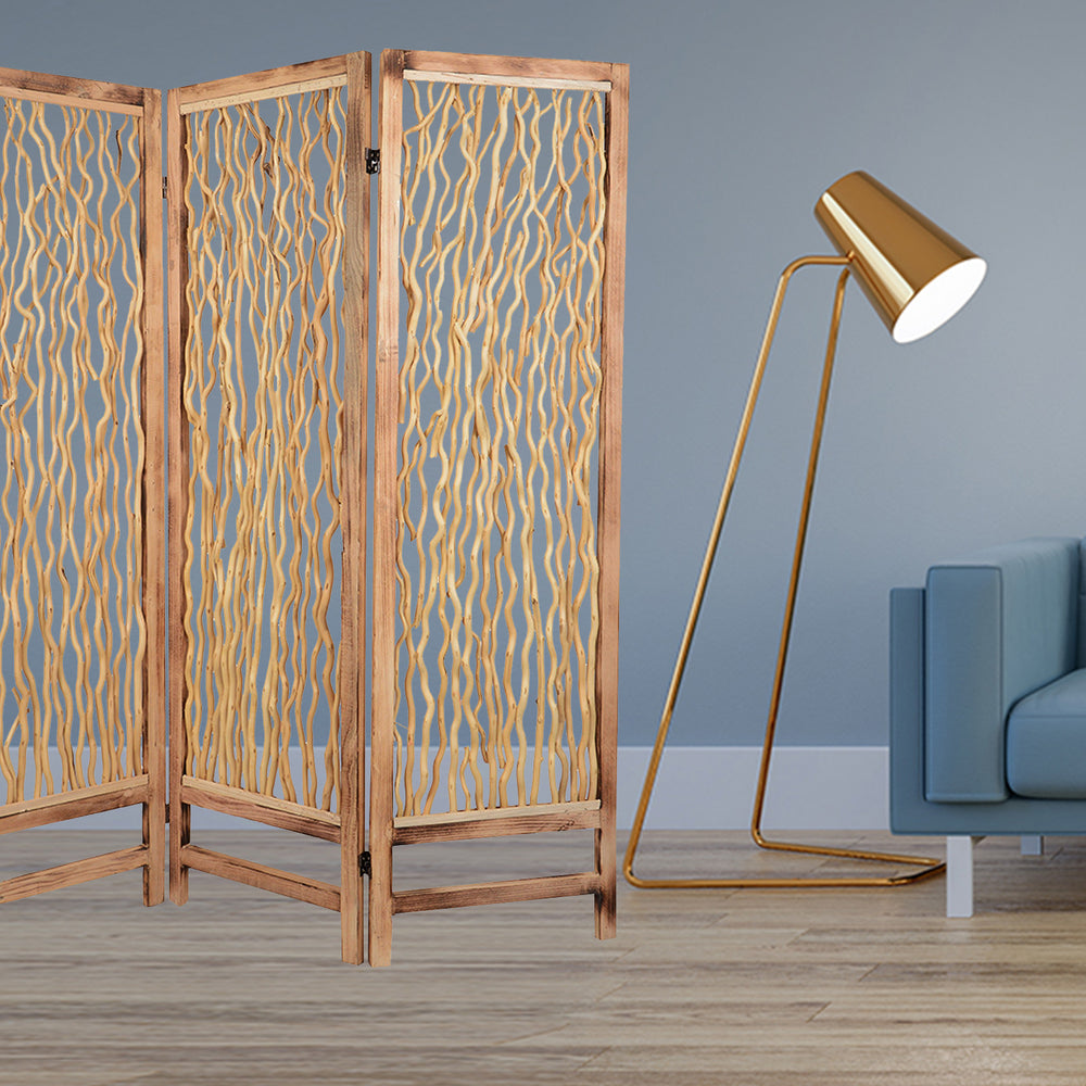 Homeroots 60 X 69 Brown 3 Panel Wood Foldable  Screen  Wood 274728