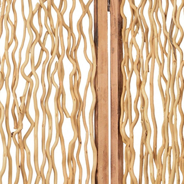 HomeRoots 60 Brown 3 Panel Wood Foldable Screen – Rustic Decorative Room Divider with Willow Inset Design 274728