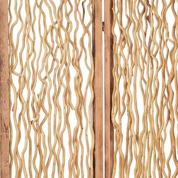 HomeRoots 60 Brown 3 Panel Wood Foldable Screen – Rustic Decorative Room Divider with Willow Inset Design 274728