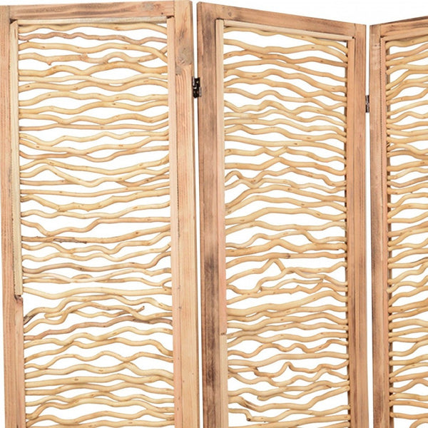 HomeRoots 60 Brown 3-Panel Wood Foldable Screen - Elegant Room Divider, Privacy Solution for Home & Garden 274730