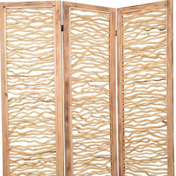 HomeRoots 60 Brown 3-Panel Wood Foldable Screen - Elegant Room Divider, Privacy Solution for Home & Garden 274730