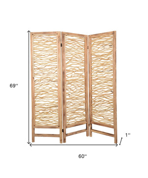 HomeRoots 60 Brown 3-Panel Wood Foldable Screen - Elegant Room Divider, Privacy Solution for Home & Garden 274730