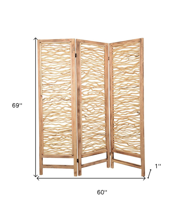HomeRoots 60 Brown 3-Panel Wood Foldable Screen - Elegant Room Divider, Privacy Solution for Home & Garden 274730