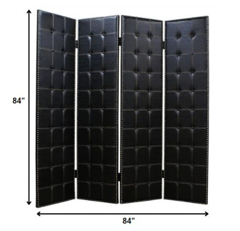 HomeRoots 84 Inch Faux Leather Four Panel Folding Privacy Screen for Living or Bedroom 274734