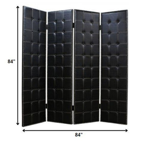 HomeRoots 84 Inch Faux Leather Four Panel Folding Privacy Screen for Living or Bedroom 274734