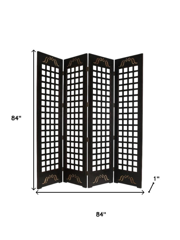 HomeRoots 84" Elegant Brown Wood Omega Folding Room Divider – Stylish Privacy Screen with Asian Design Flair 274735