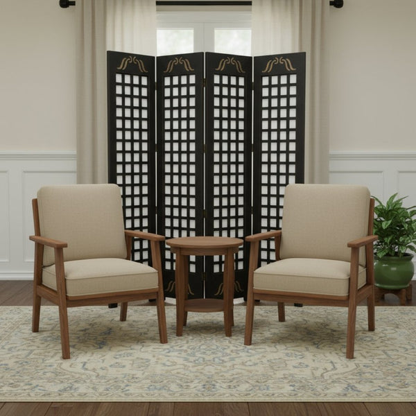 HomeRoots 84" Elegant Brown Wood Omega Folding Room Divider – Stylish Privacy Screen with Asian Design Flair 274735