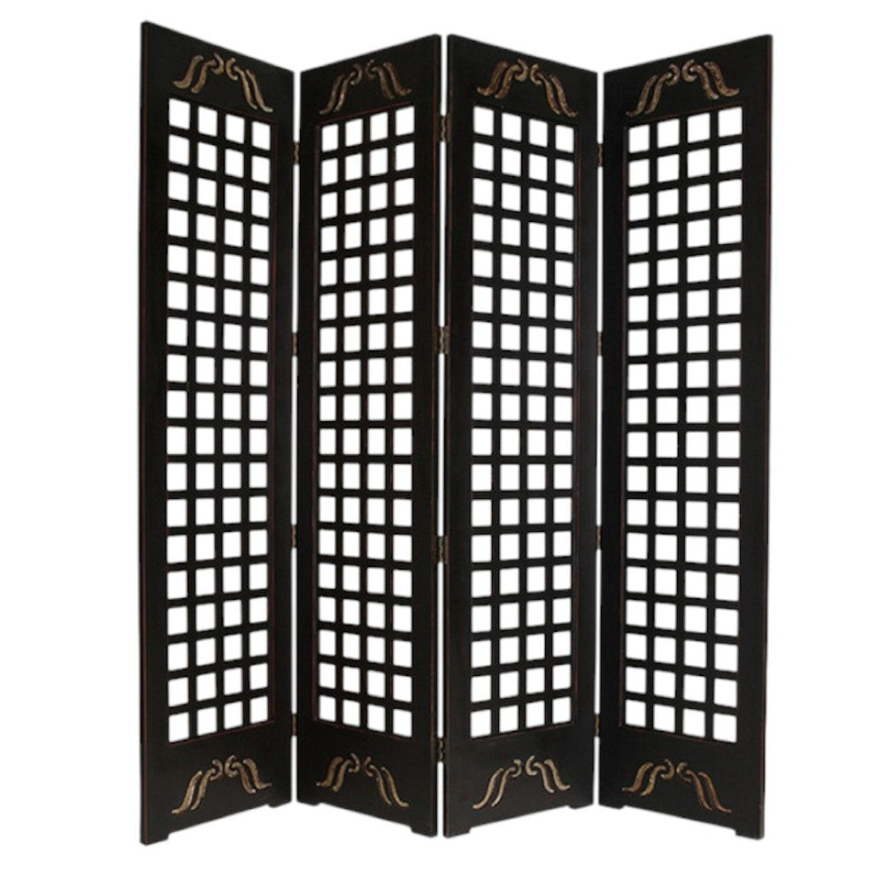 HomeRoots 84" Elegant Brown Wood Omega Folding Room Divider – Stylish Privacy Screen with Asian Design Flair 274735