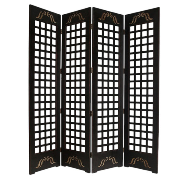 HomeRoots 84" Elegant Brown Wood Omega Folding Room Divider – Stylish Privacy Screen with Asian Design Flair 274735