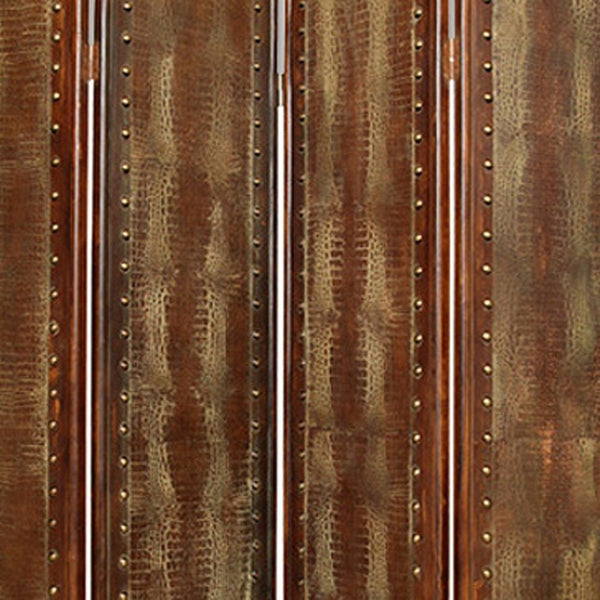 HomeRoots 76" Brown Faux Leather Reptilian Folding Screen - Stylish Room Divider & Decorative Backdrop Option 274739