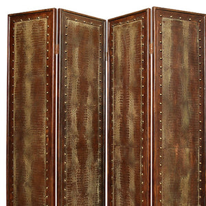 HomeRoots 76" Brown Faux Leather Reptilian Folding Screen - Stylish Room Divider & Decorative Backdrop Option 274739