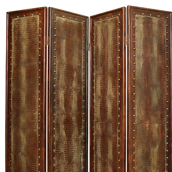 HomeRoots 76" Brown Faux Leather Reptilian Folding Screen - Stylish Room Divider & Decorative Backdrop Option 274739
