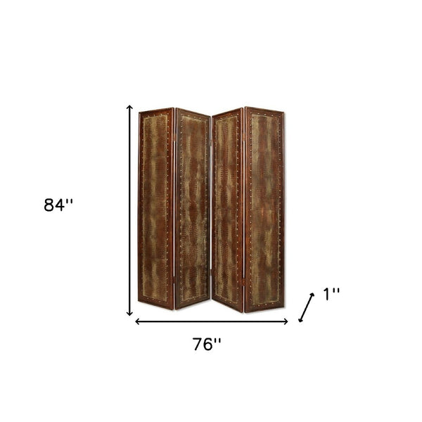 HomeRoots 76" Brown Faux Leather Reptilian Folding Screen - Stylish Room Divider & Decorative Backdrop Option 274739