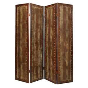 HomeRoots 76" Brown Faux Leather Reptilian Folding Screen - Stylish Room Divider & Decorative Backdrop Option 274739