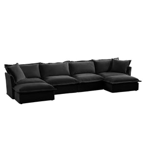 English Elm Slipcovered U-Shape Sectional Couch – Luxurious Chenille Fabric, Deep Seats & French Edges Design, 4-Seater W3041S00116-GIGA