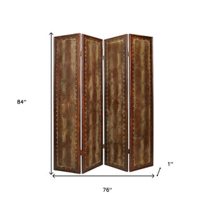 Homeroots 84" Brown Faux Leather Folding Four Panel Screen Room Divider  Faux Leather 274740