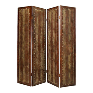 Homeroots 84" Brown Faux Leather Folding Four Panel Screen Room Divider  Faux Leather 274740