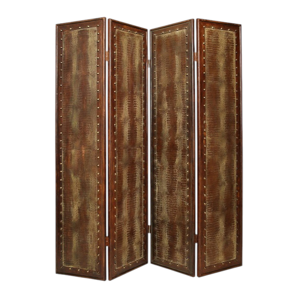 Homeroots 84" Brown Faux Leather Folding Four Panel Screen Room Divider  Faux Leather 274740