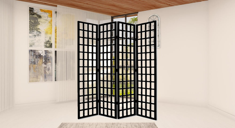 HomeRoots 96" Black And White Folding Screen – Elegant Room Divider for Stylish Privacy & Space Definition 274741