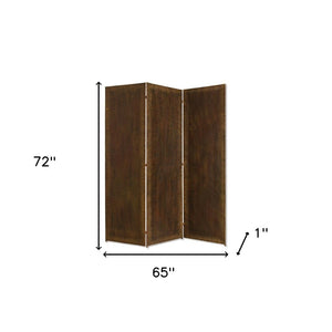 HomeRoots 65" Three-Panel Bronze Wood Forger Screen – Elegant Room Divider with Decorative Accent Design 274743