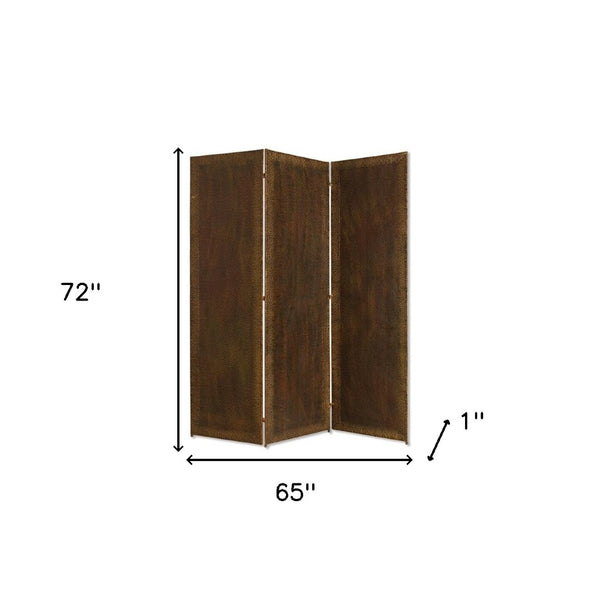 HomeRoots 65" Three-Panel Bronze Wood Forger Screen – Elegant Room Divider with Decorative Accent Design 274743