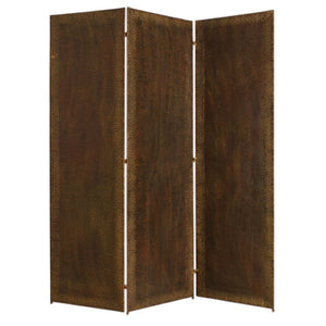 HomeRoots 65" Three-Panel Bronze Wood Forger Screen – Elegant Room Divider with Decorative Accent Design 274743