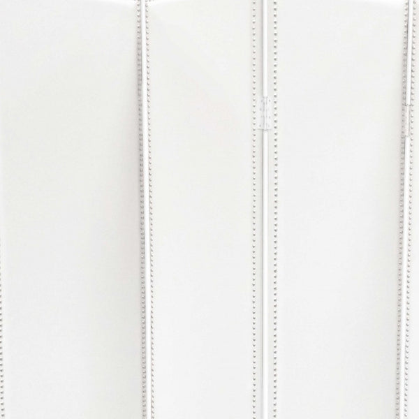 HomeRoots 84 Elegant White Faux Leather Folding Screen – Stylish Room Divider with Nail-Head Accents & Versatility 274747