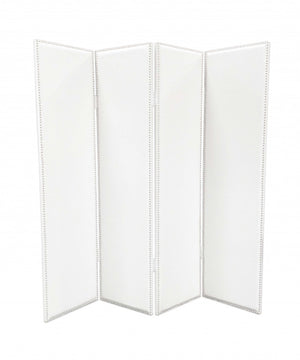 HomeRoots 84 Elegant White Faux Leather Folding Screen – Stylish Room Divider with Nail-Head Accents & Versatility 274747