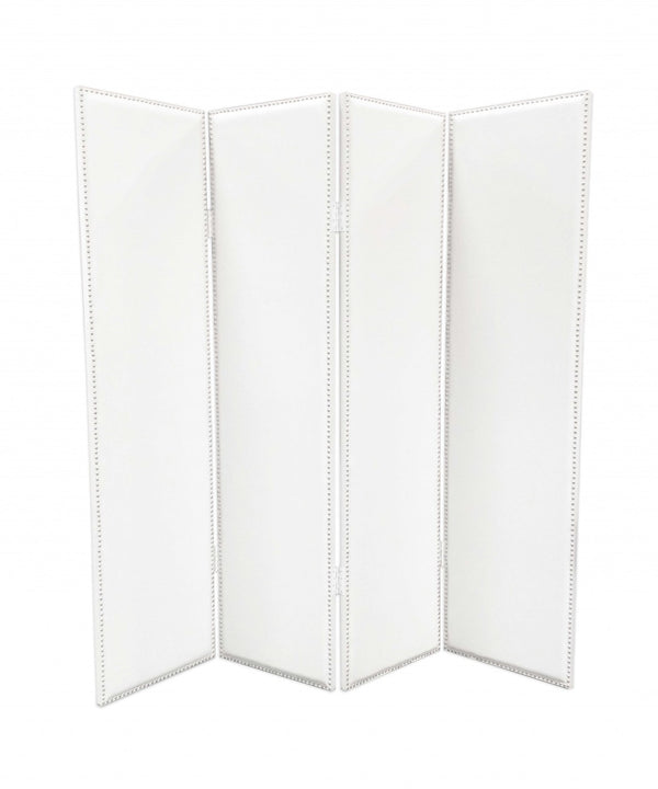 HomeRoots 84 Elegant White Faux Leather Folding Screen – Stylish Room Divider with Nail-Head Accents & Versatility 274747