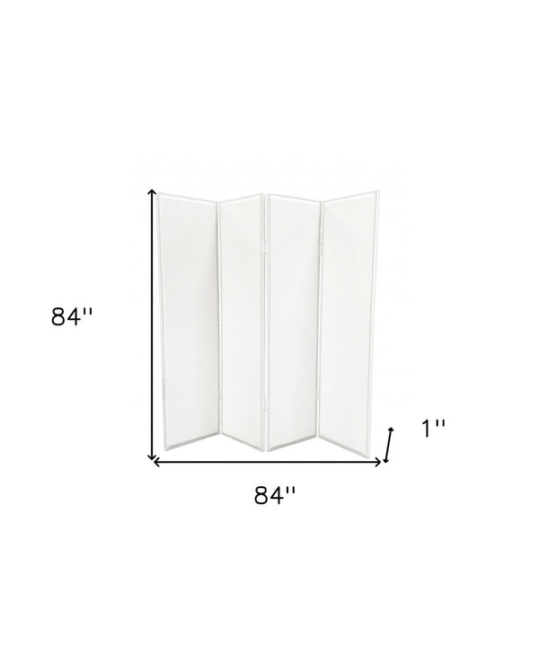 HomeRoots 84 Elegant White Faux Leather Folding Screen – Stylish Room Divider with Nail-Head Accents & Versatility 274747