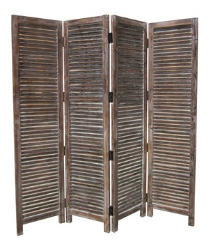 HomeRoots 80 Rustic Brown Wood Screen - 4-Panel Privacy Divider with Classic Shutter Design for Any Space 274748